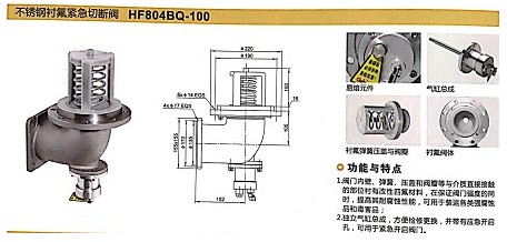 浙江嘉隆不锈钢衬氟紧急切断阀HF804BQ-100 浙江嘉隆不锈钢衬氟紧急切断阀HF804BQ-100