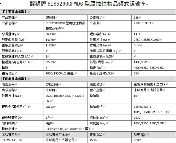 国六东风天龙后八轮腐蚀性物品罐式运输车整车技术参数 国六东风天龙后八轮腐蚀性物品罐式运输车整车技术参数